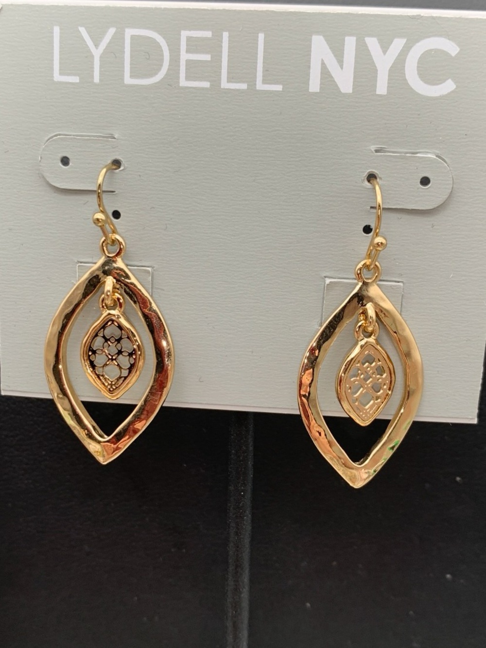 NWT Lydell NYC hammered Gold tone Teardrop Filigree Dangle Earrings